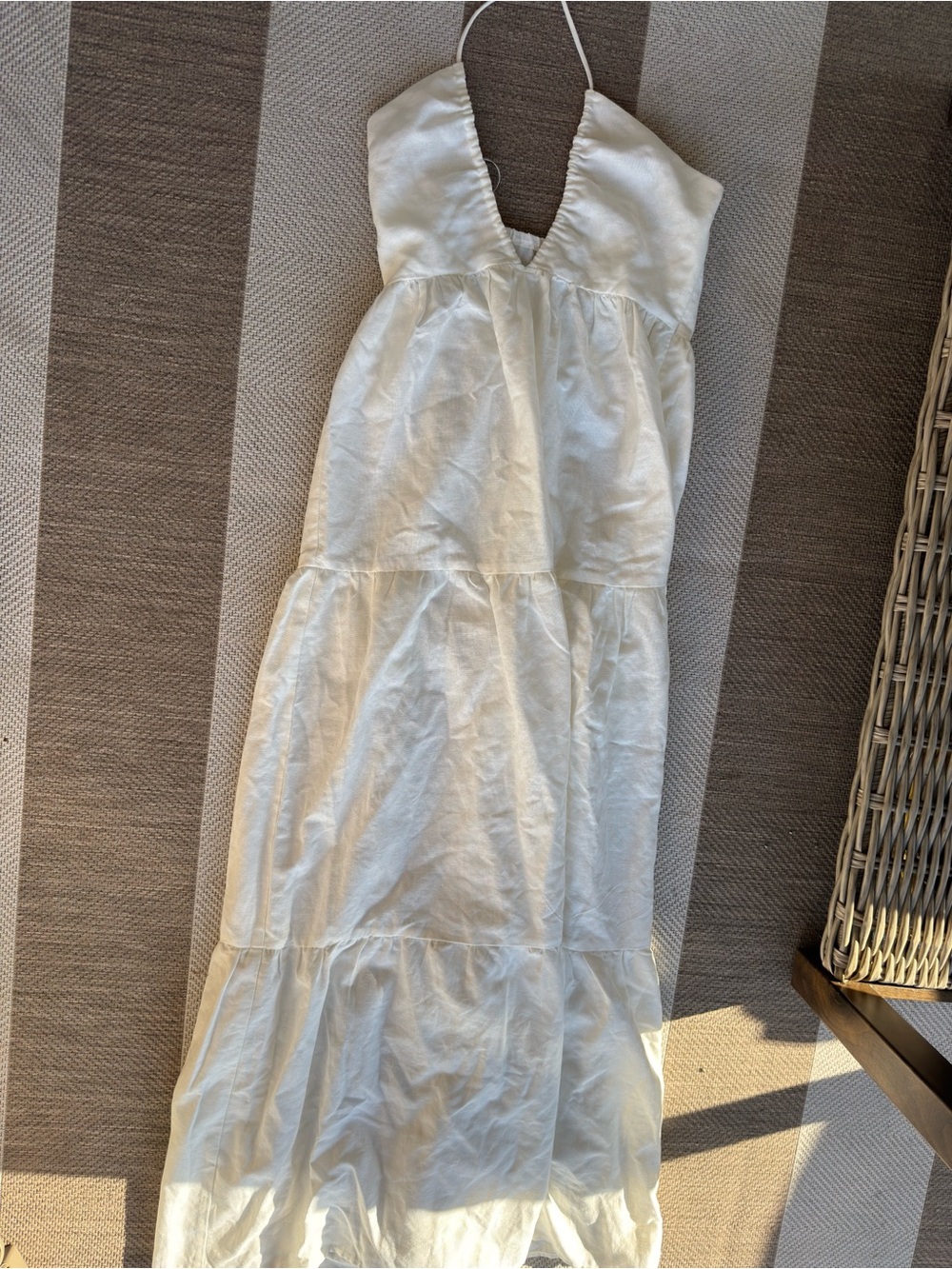 Princess Polly White Halter V-Neck Tiered Maxi Dress